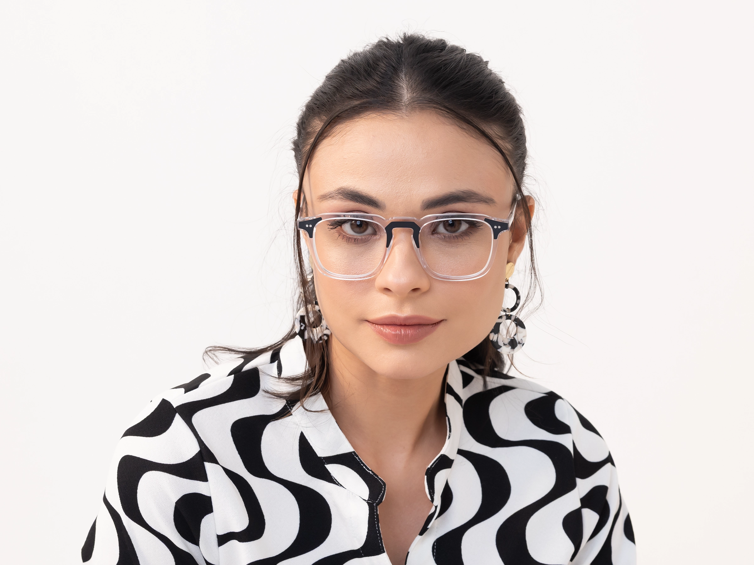 Crystal Clear & Black Square Acetate Glasses