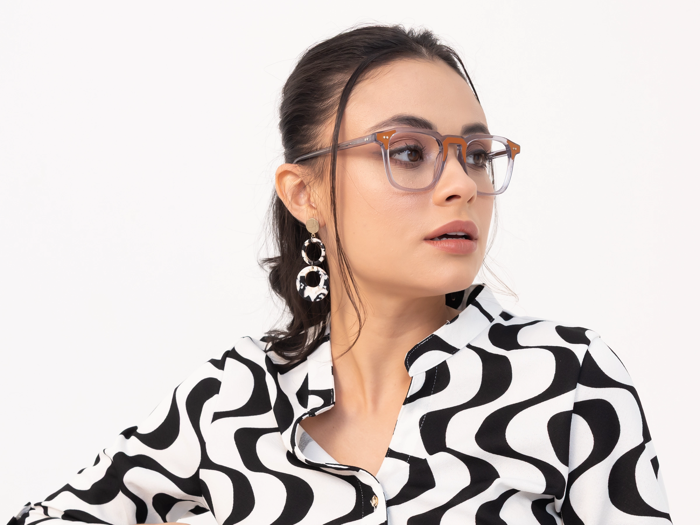 Crystal Grey & Tan Square Acetate Glasses