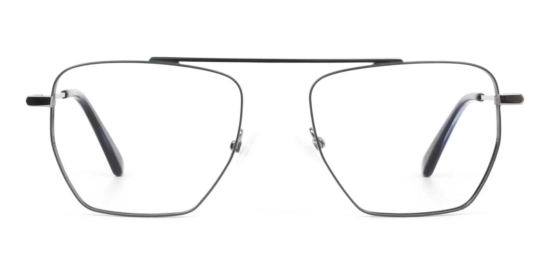 A23073F/4 - Silver and Royal Blue Wire Frame Glasses