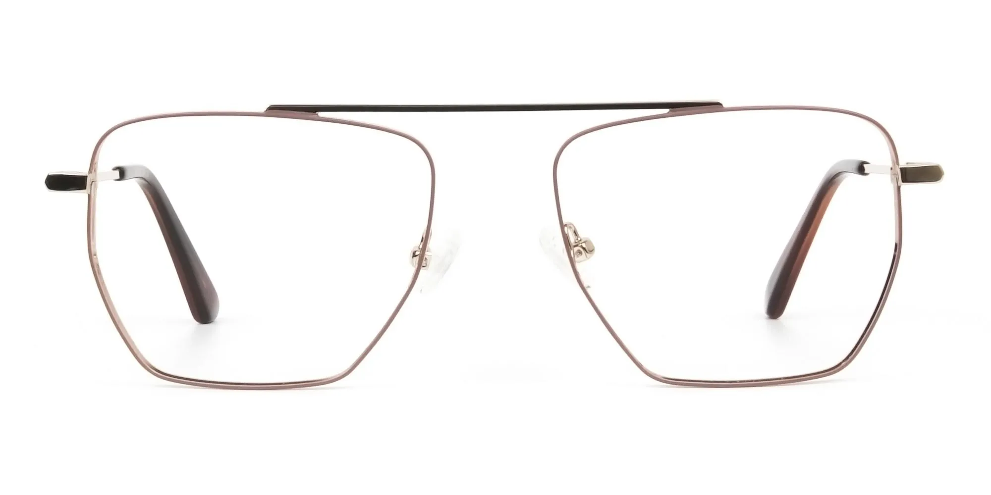 A23073F/2 - Lightweight Brown & Rose Gold Wire Frame Glasses