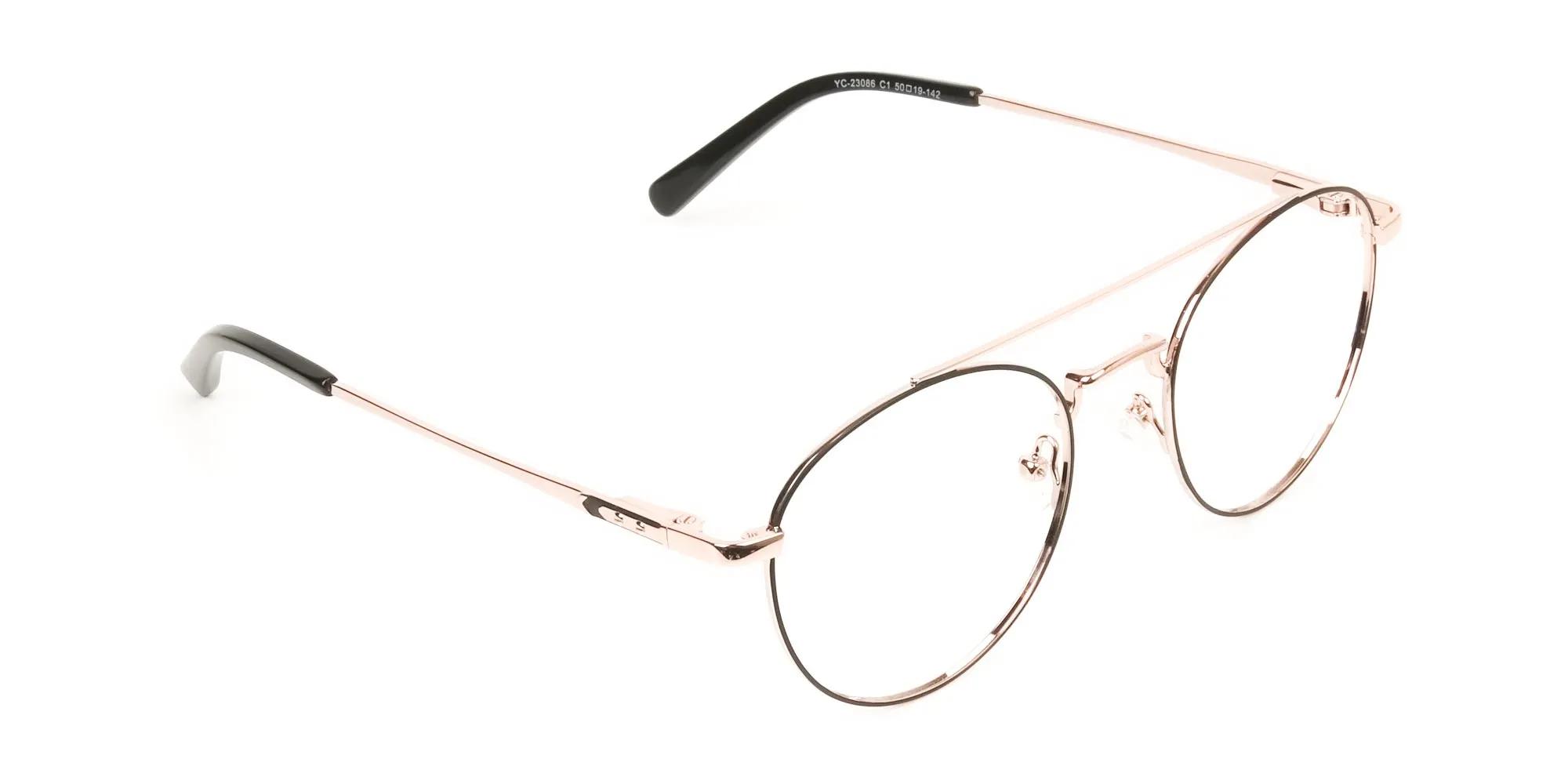 Black & Rose Gold Round Pilot Glasses - 2