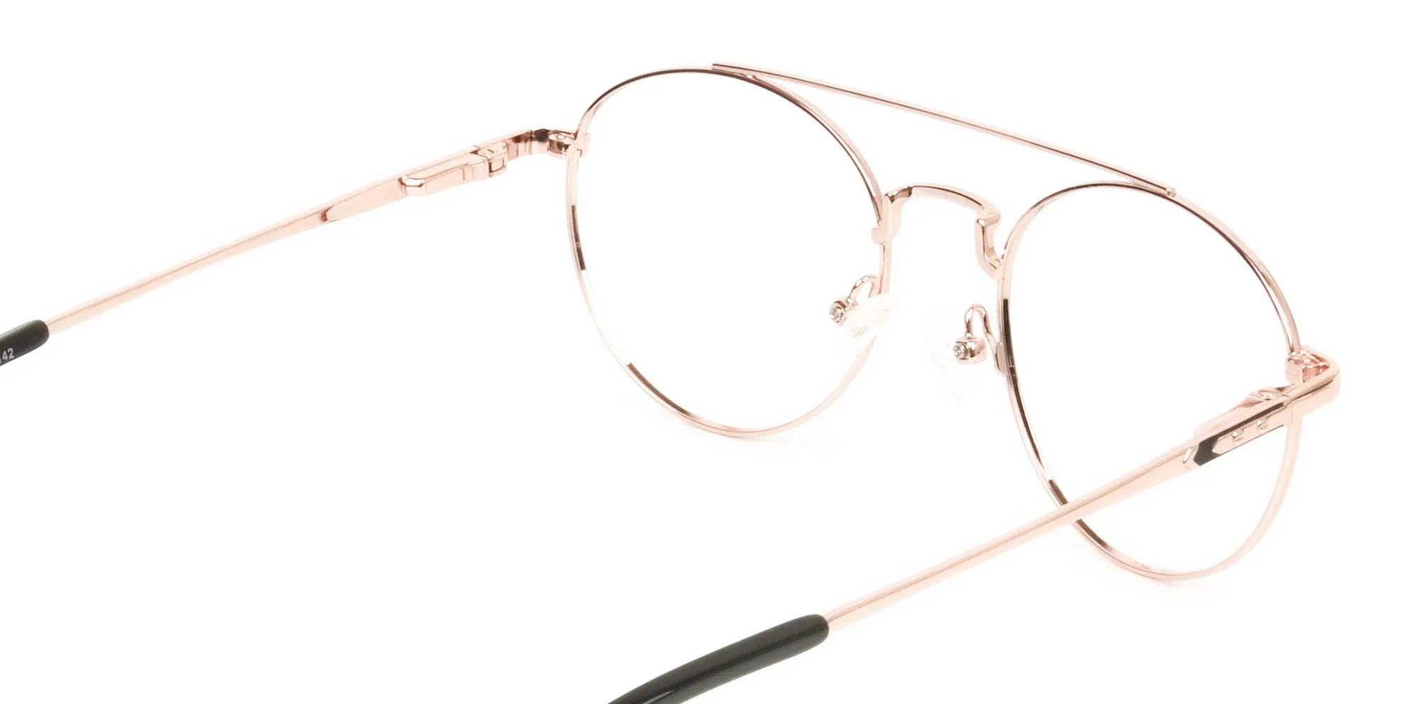 Black & Rose Gold Round Pilot Glasses - 2