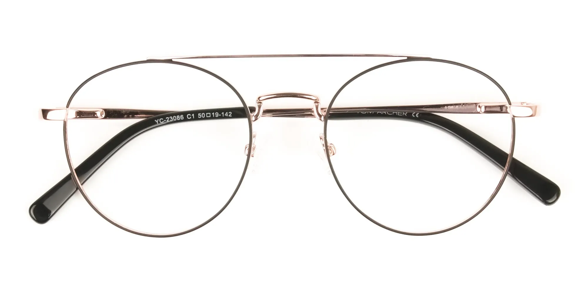 Black & Rose Gold Round Pilot Glasses - 2