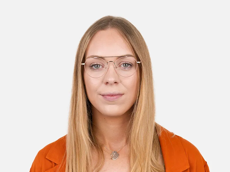 Lightweight Gold, Pink Round Pilot Glasses in Metal - 2