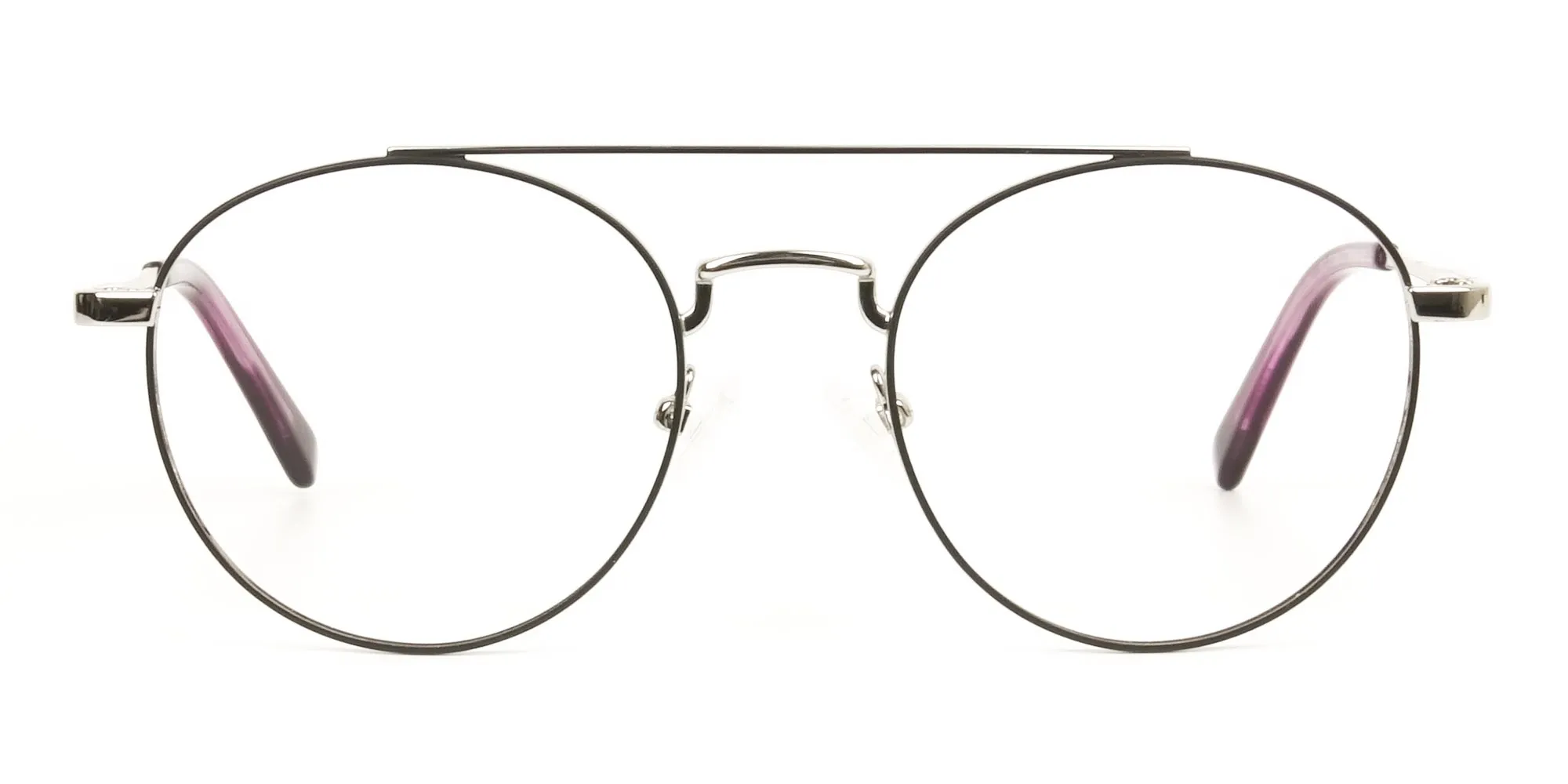 Lightweight Black & Silver Round Pilot Glasses in Metal - 2