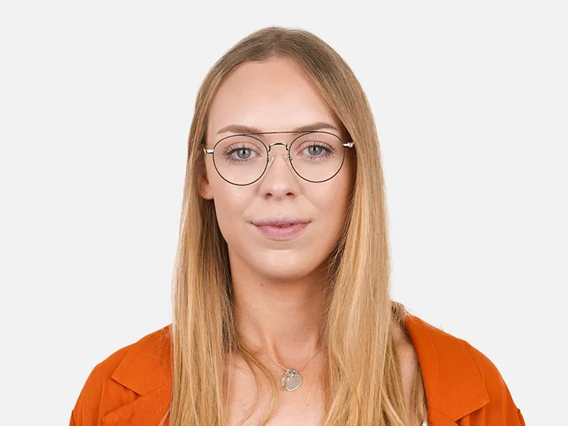 Lightweight Black & Silver Round Pilot Glasses in Metal - 2