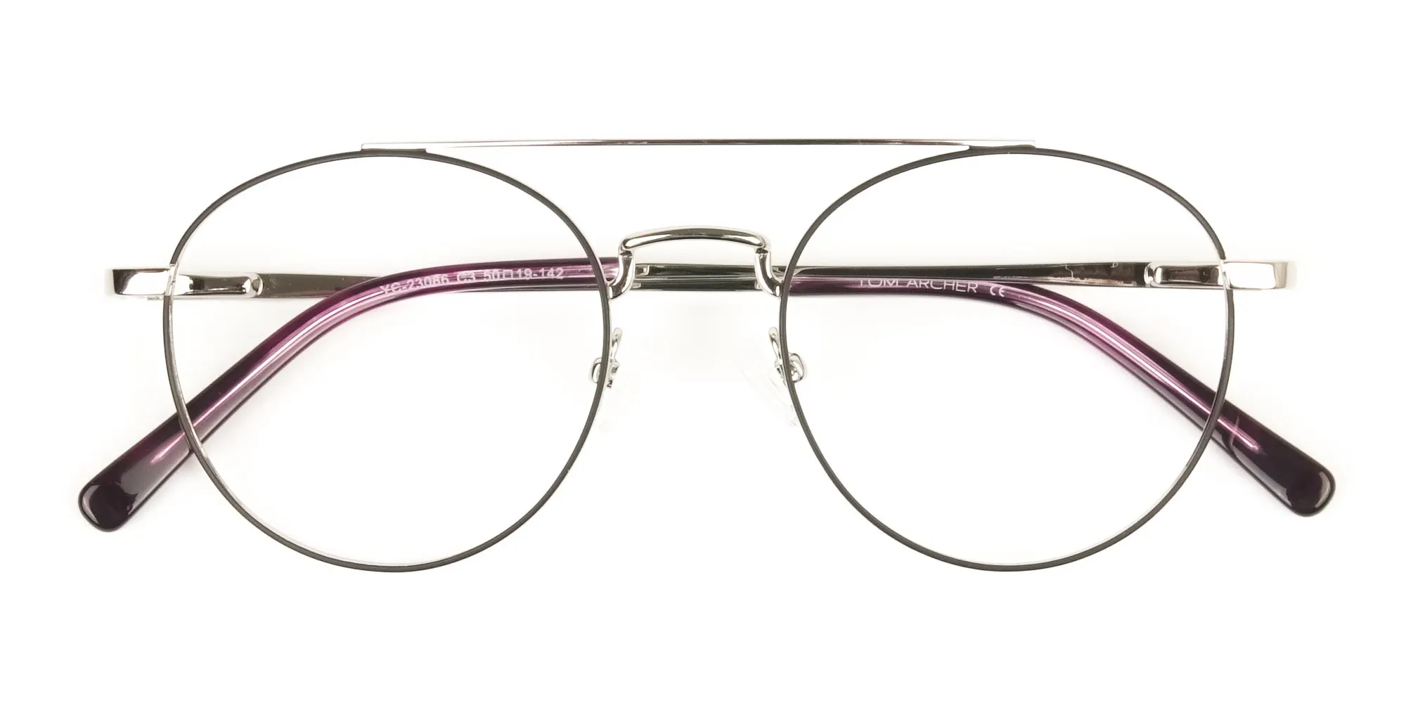 Lightweight Black & Silver Round Pilot Glasses in Metal - 2