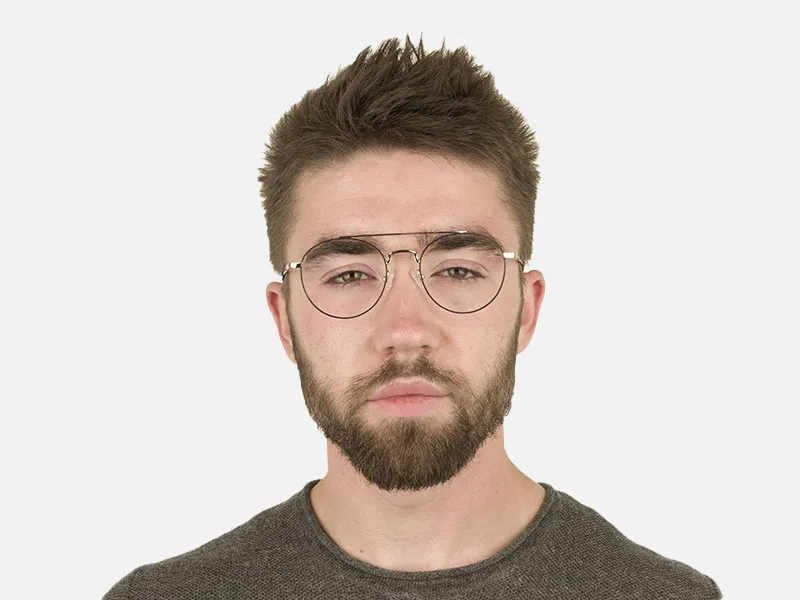 Lightweight Black & Silver Round Pilot Glasses in Metal - 2