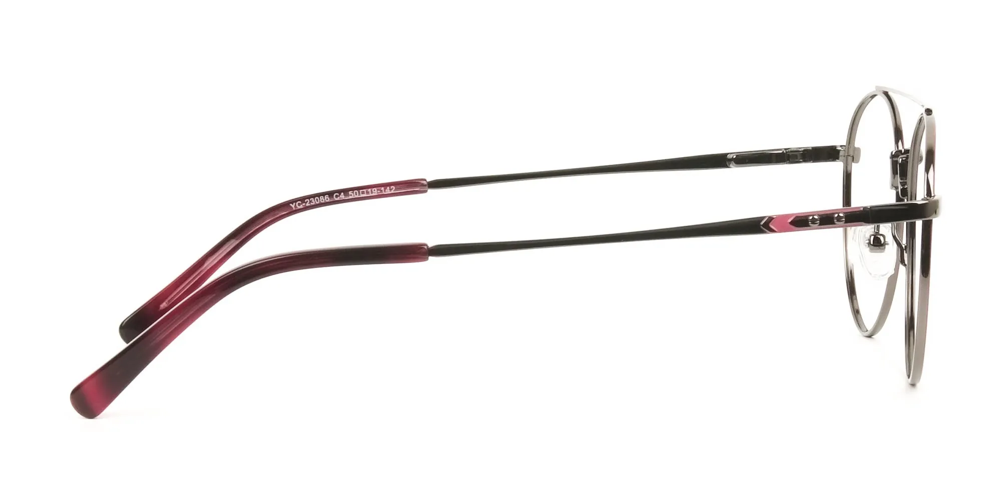 Lightweight Gunmetal & Red Round Pilot Glasses in Metal - 2