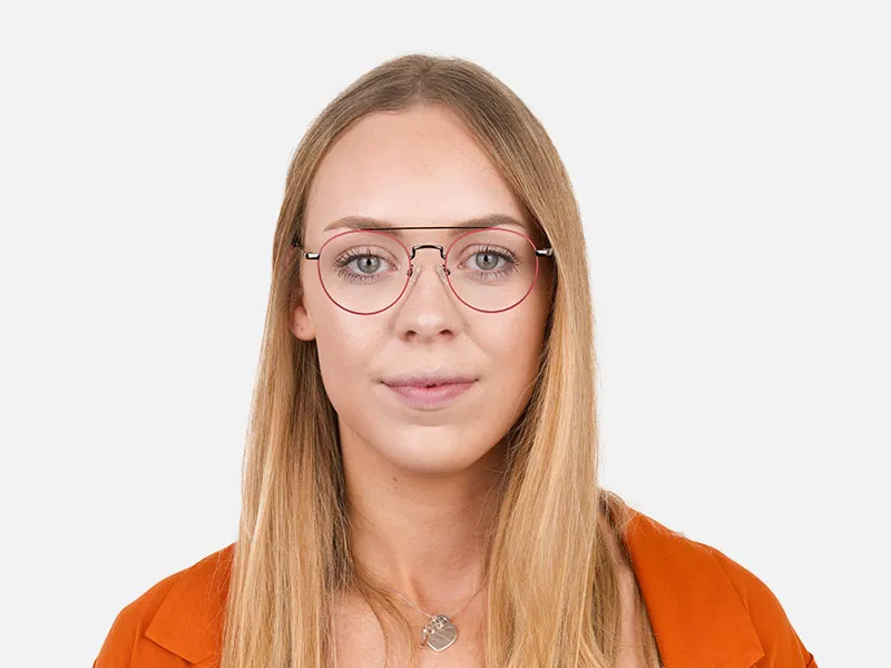 Lightweight Gunmetal & Red Round Pilot Glasses in Metal - 2