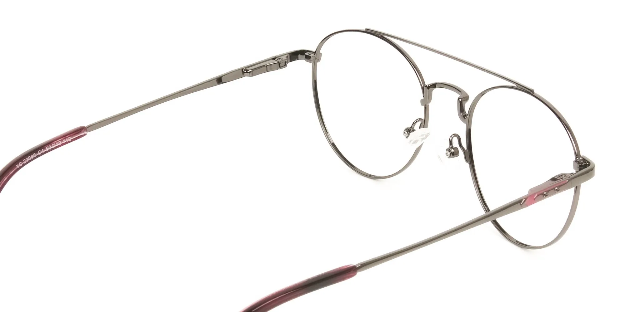 Lightweight Gunmetal & Red Round Pilot Glasses in Metal - 2
