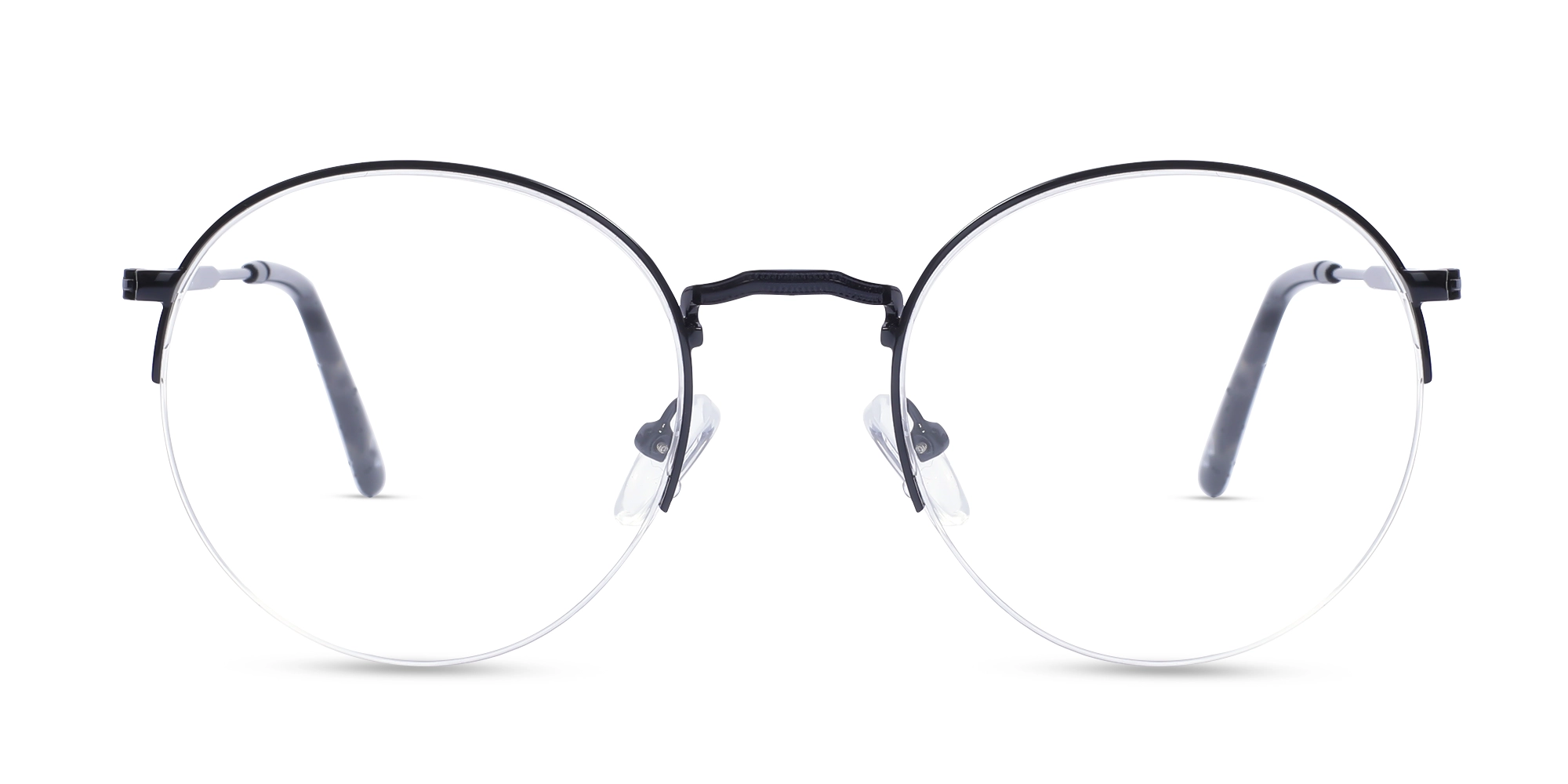 Black Half-Rim Round Metal Glasses-1