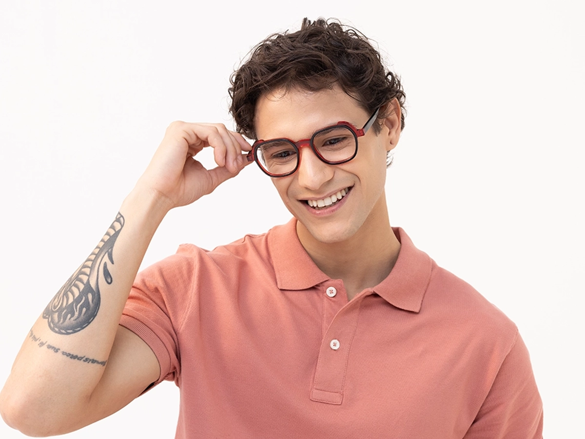 Black & Red Square Full Rim Glasses-43