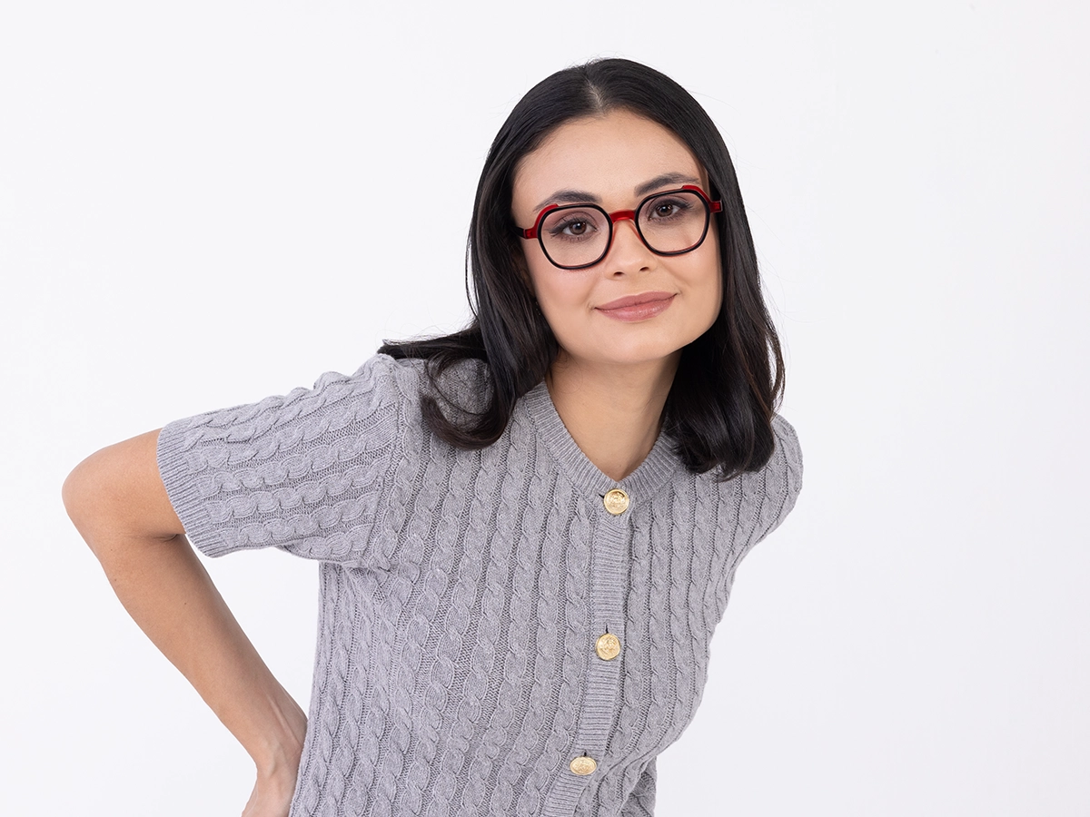 Black & Red Square Full Rim Glasses-52