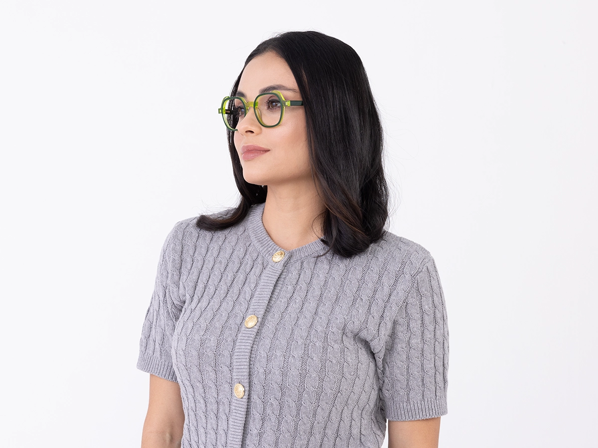 Forest Green & Neon Square Full Rim Glasses-52