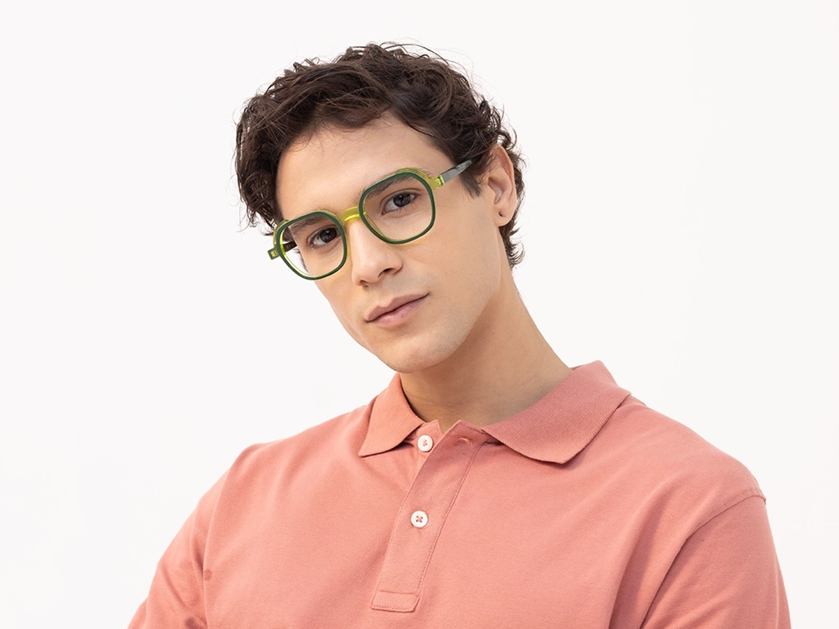 Forest Green & Neon Square Full Rim Glasses-43