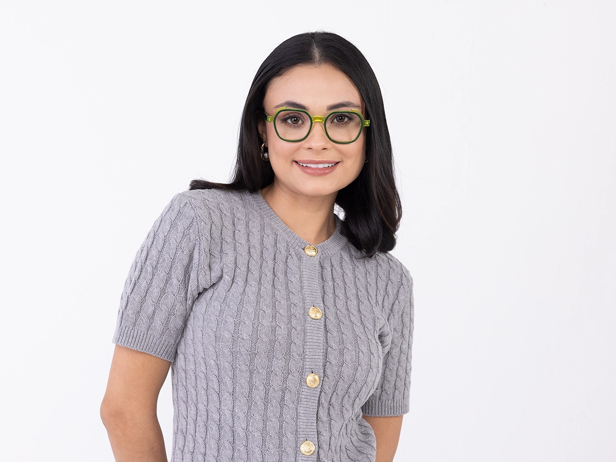 Forest Green & Neon Square Full Rim Glasses-53