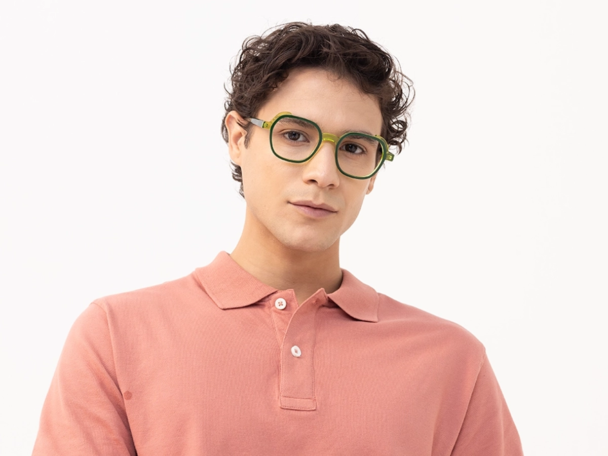 Forest Green & Neon Square Full Rim Glasses-42