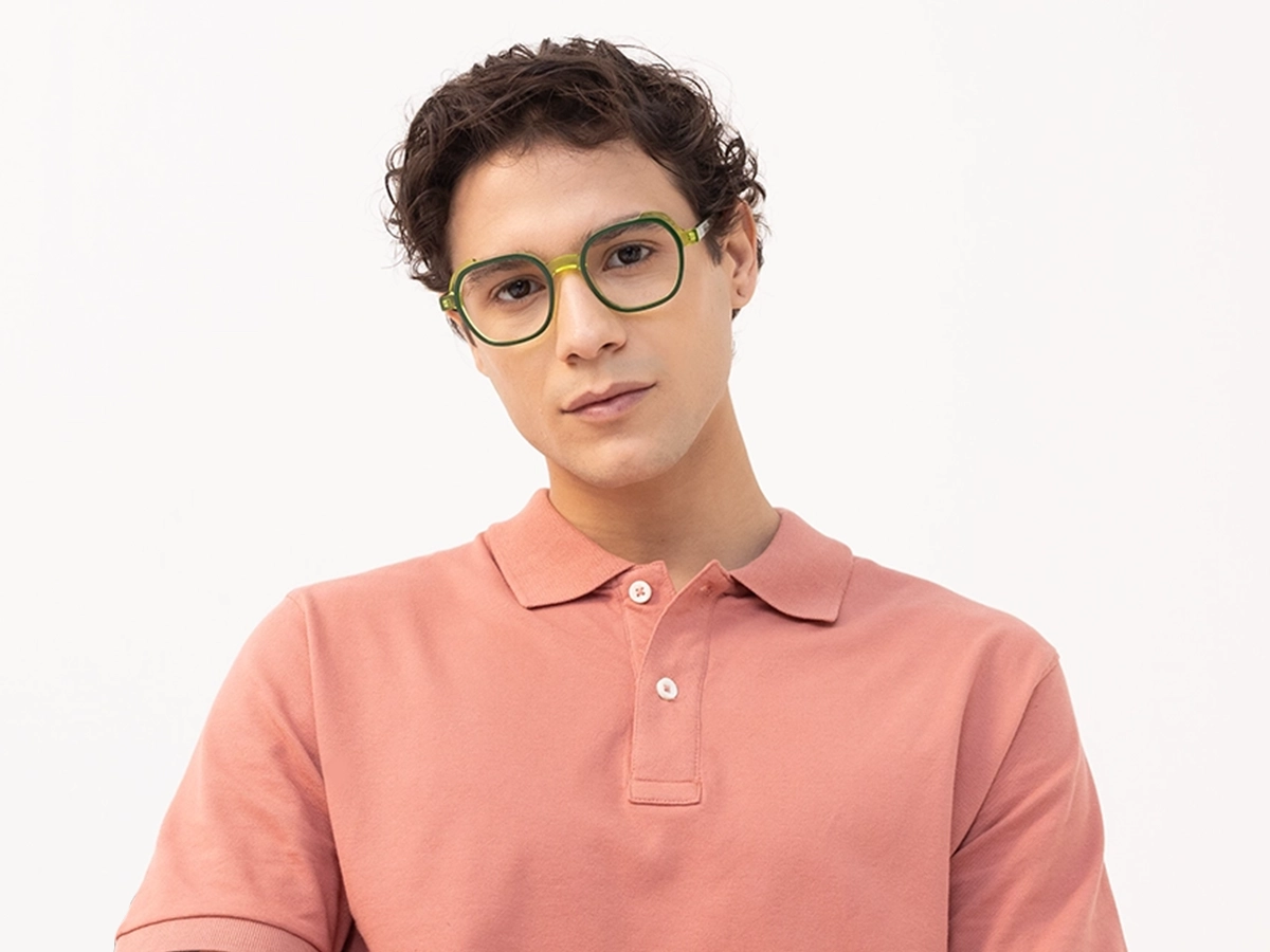 Forest Green & Neon Square Full Rim Glasses-41