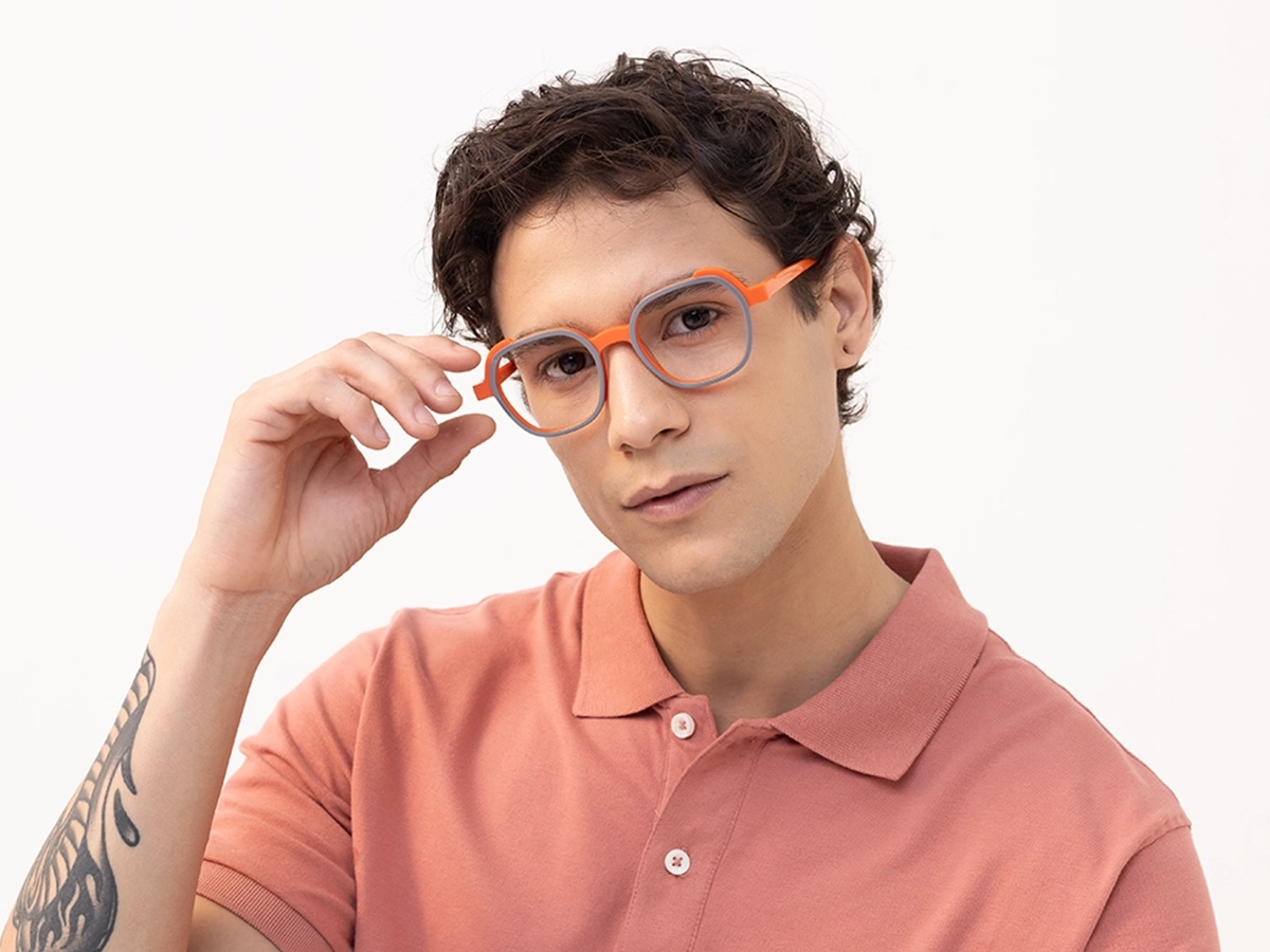 Smoke Grey & Orange Square Full Rim Glasses-43