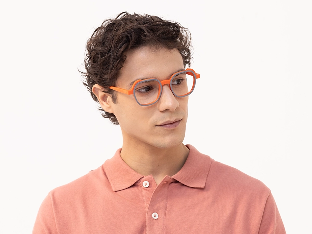 Smoke Grey & Orange Square Full Rim Glasses-42