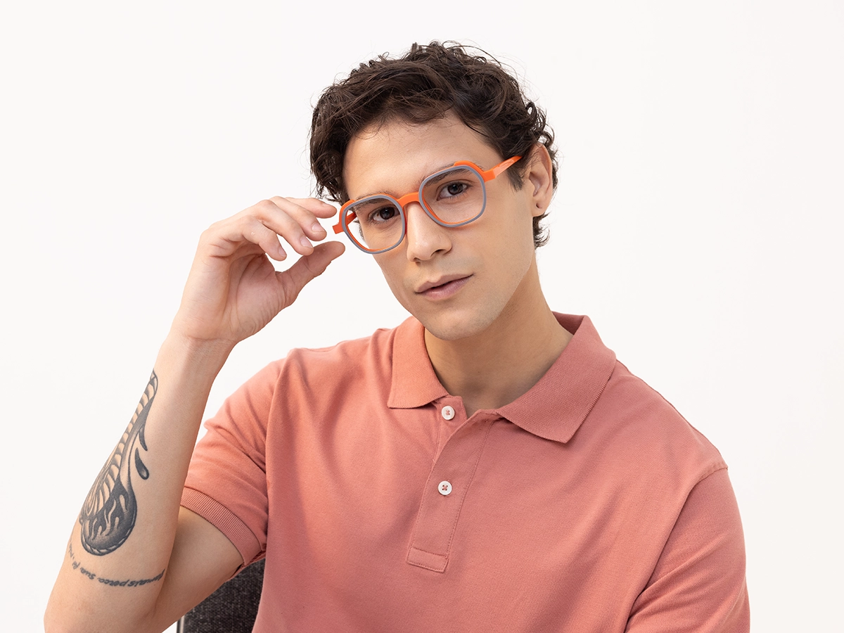 Smoke Grey & Orange Square Full Rim Glasses-43