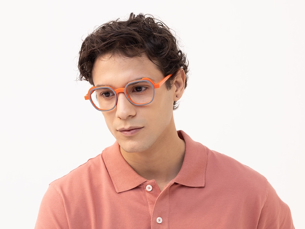 Smoke Grey & Orange Square Full Rim Glasses-41