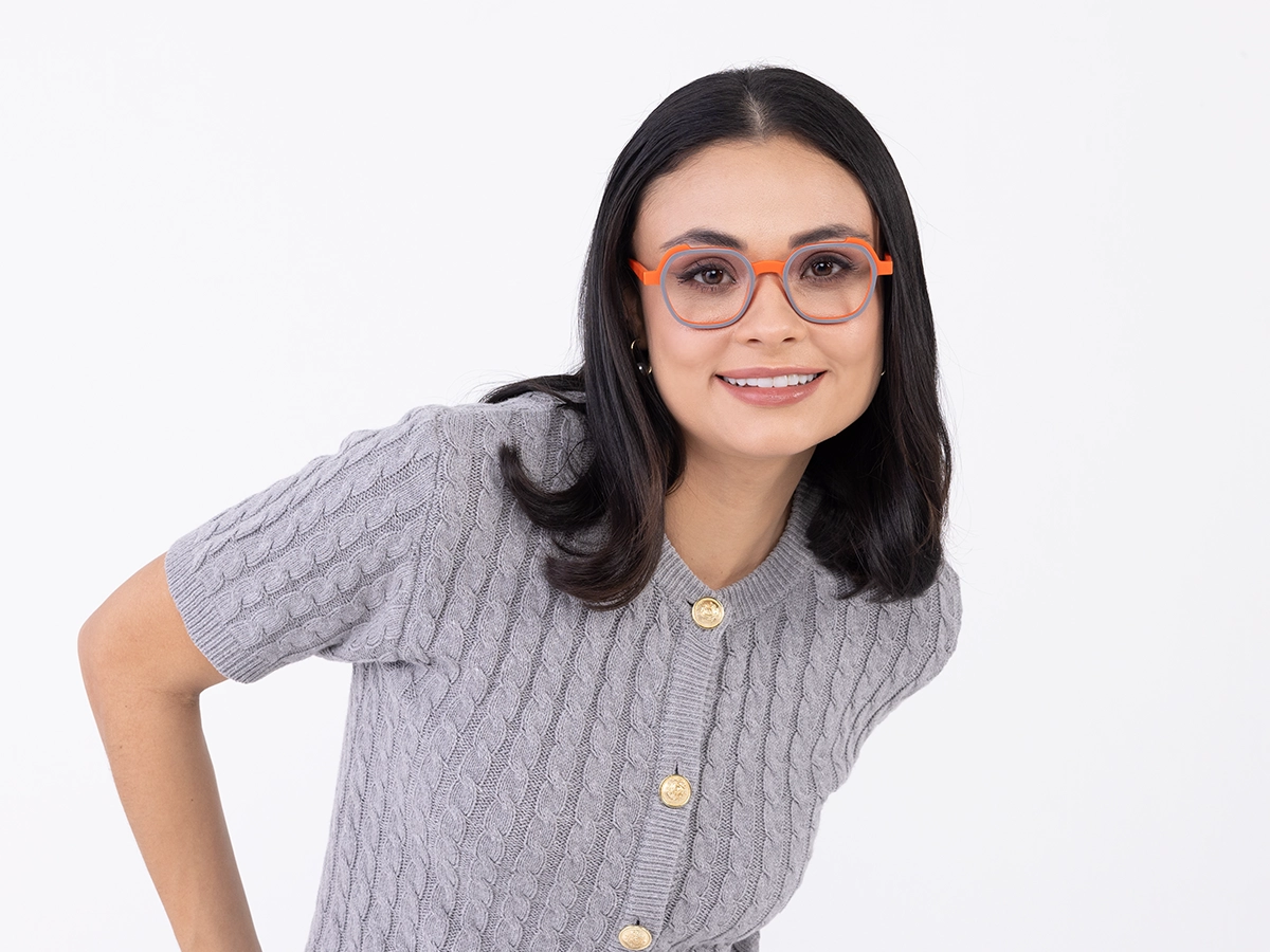 Smoke Grey & Orange Square Full Rim Glasses-51