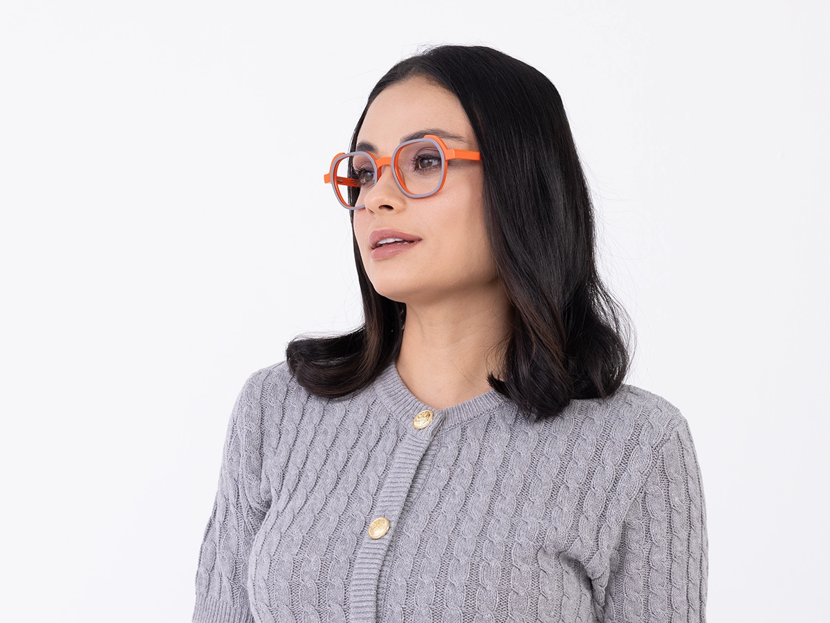 Smoke Grey & Orange Square Full Rim Glasses-53