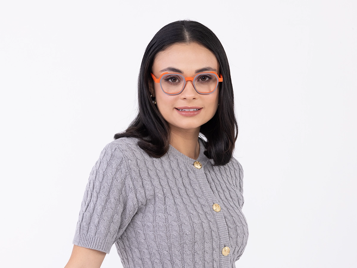 Smoke Grey & Orange Square Full Rim Glasses-52