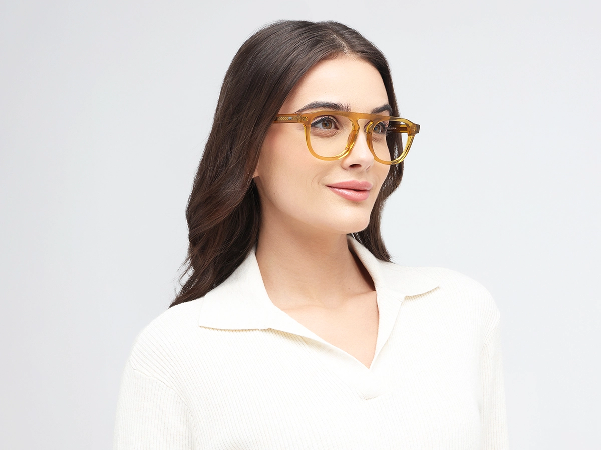 Honey Brown Pilot Square Eyeglasses 53