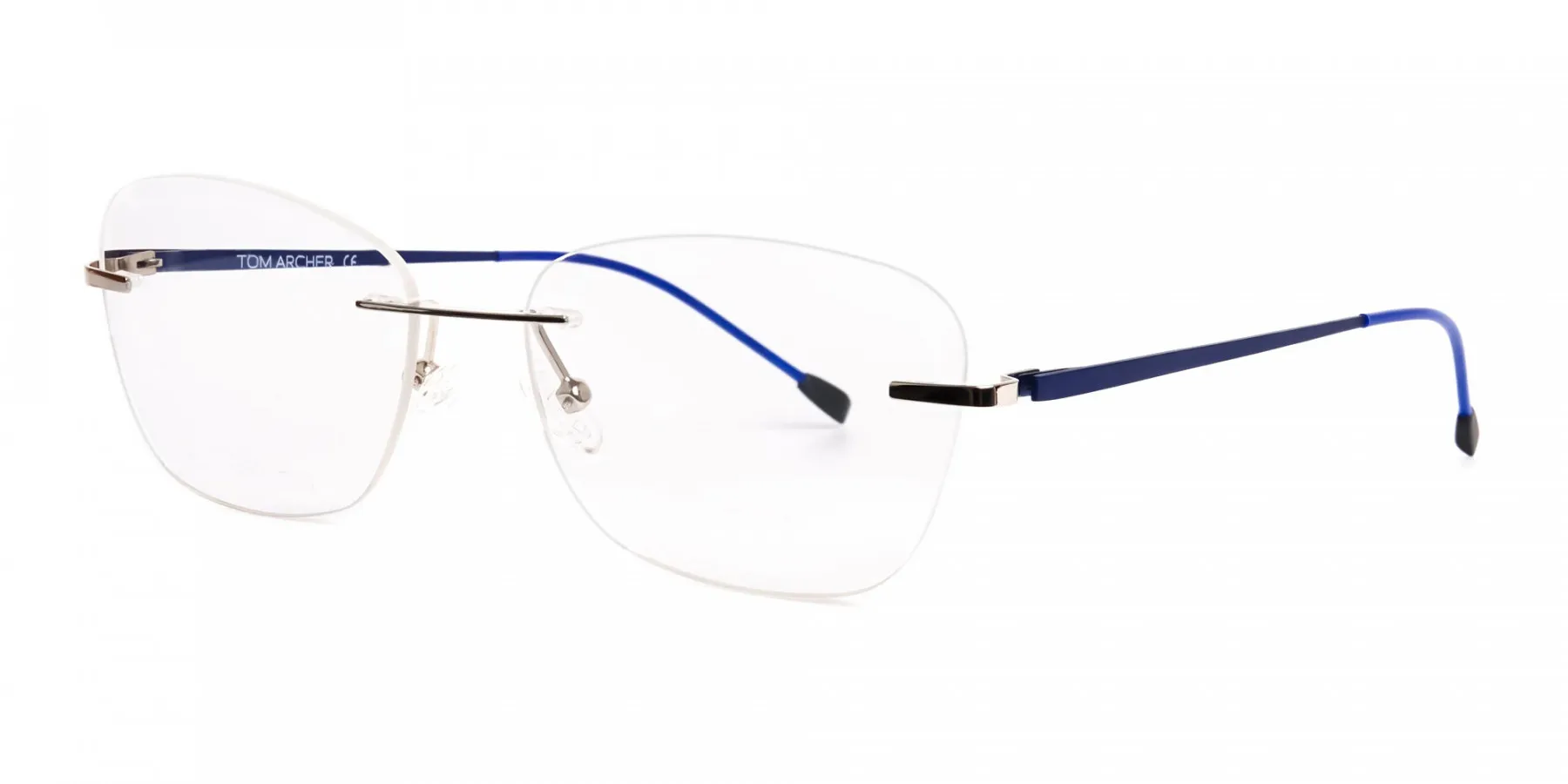 silver and blue cateye rimless glasses frames-2