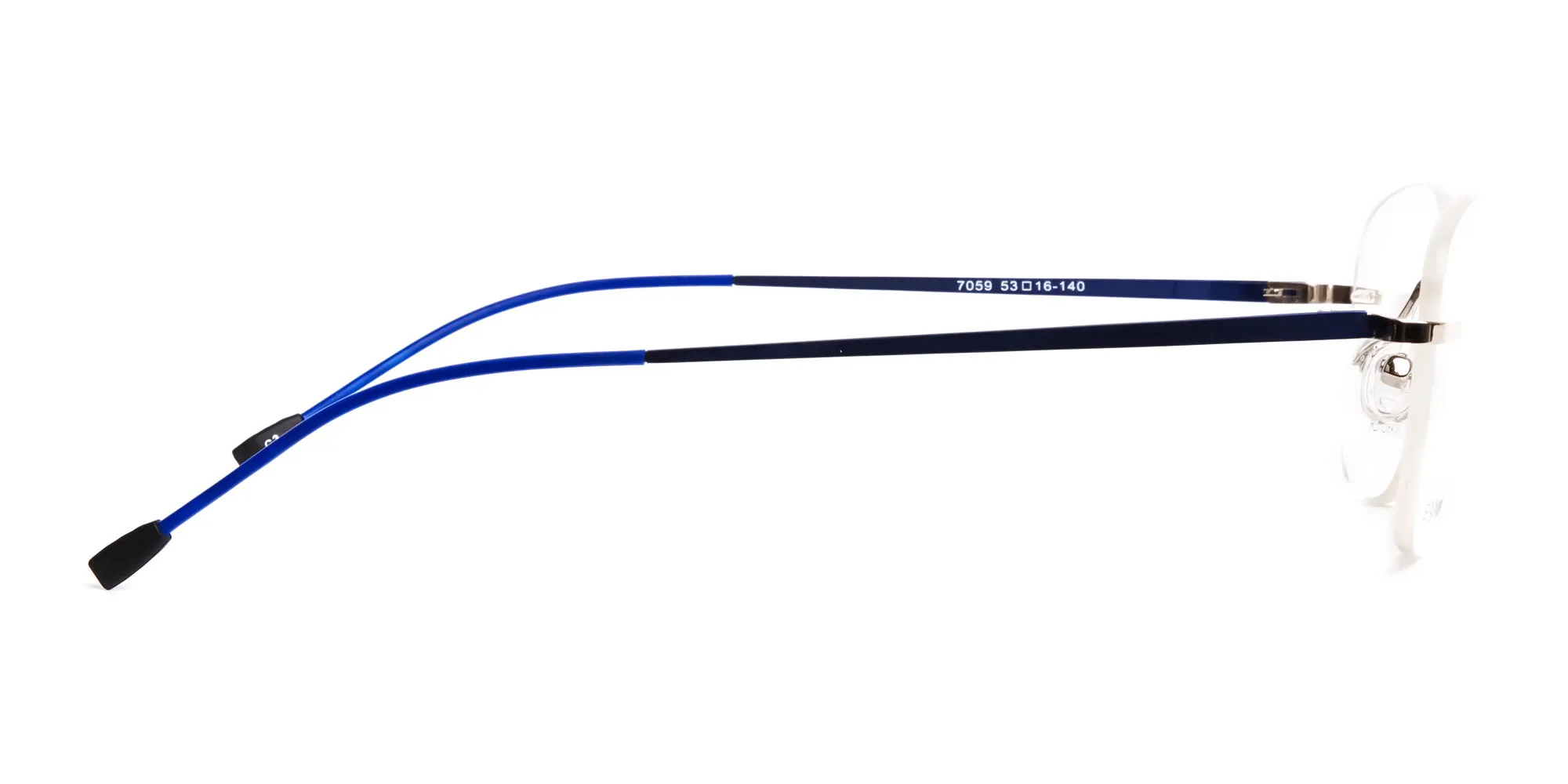 silver and blue cateye rimless glasses frames-2