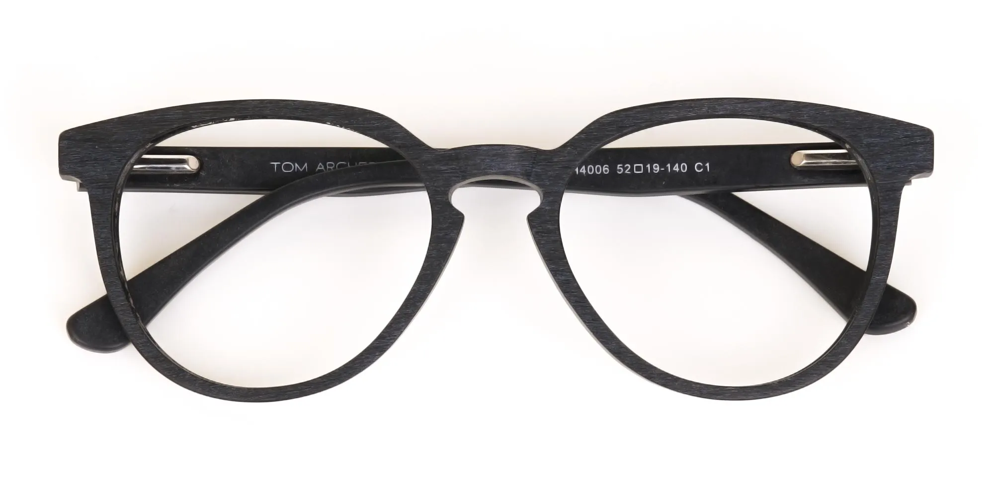 Black Wood Round Glasses Frame Unisex-2