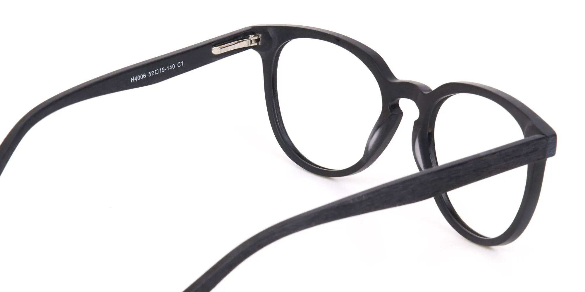 Black Wood Round Glasses Frame Unisex-2