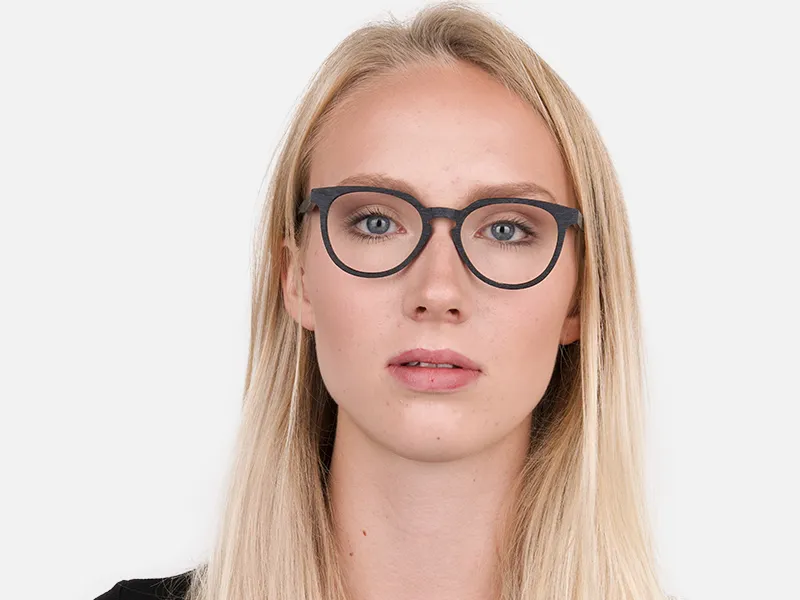 Black Wood Round Glasses Frame Unisex-2