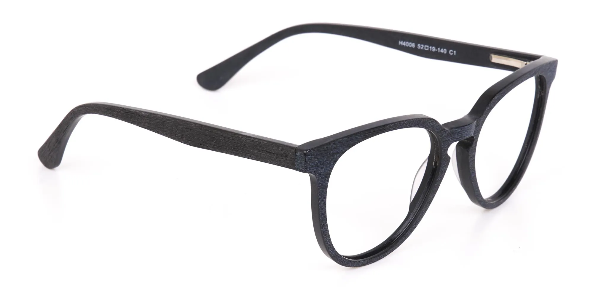 Black Wood Round Glasses Frame Unisex-2