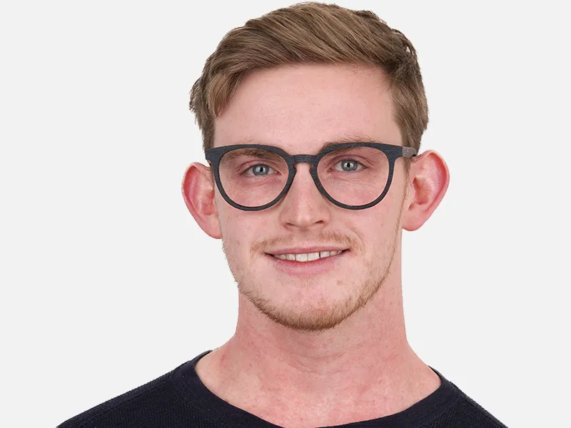 Black Wood Round Glasses Frame Unisex-2