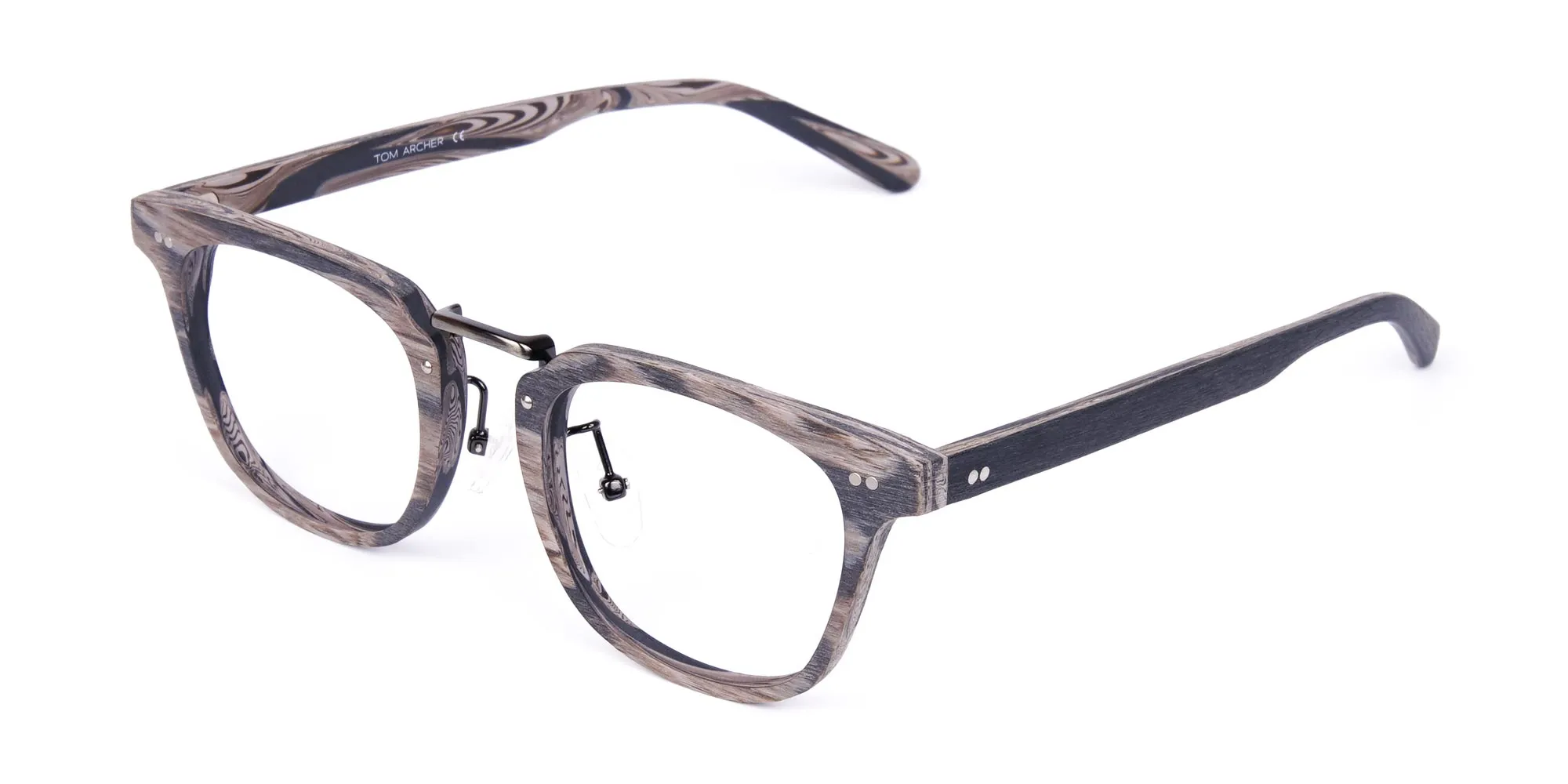 Stripe Grey Full Rim Wooden Glasses-2