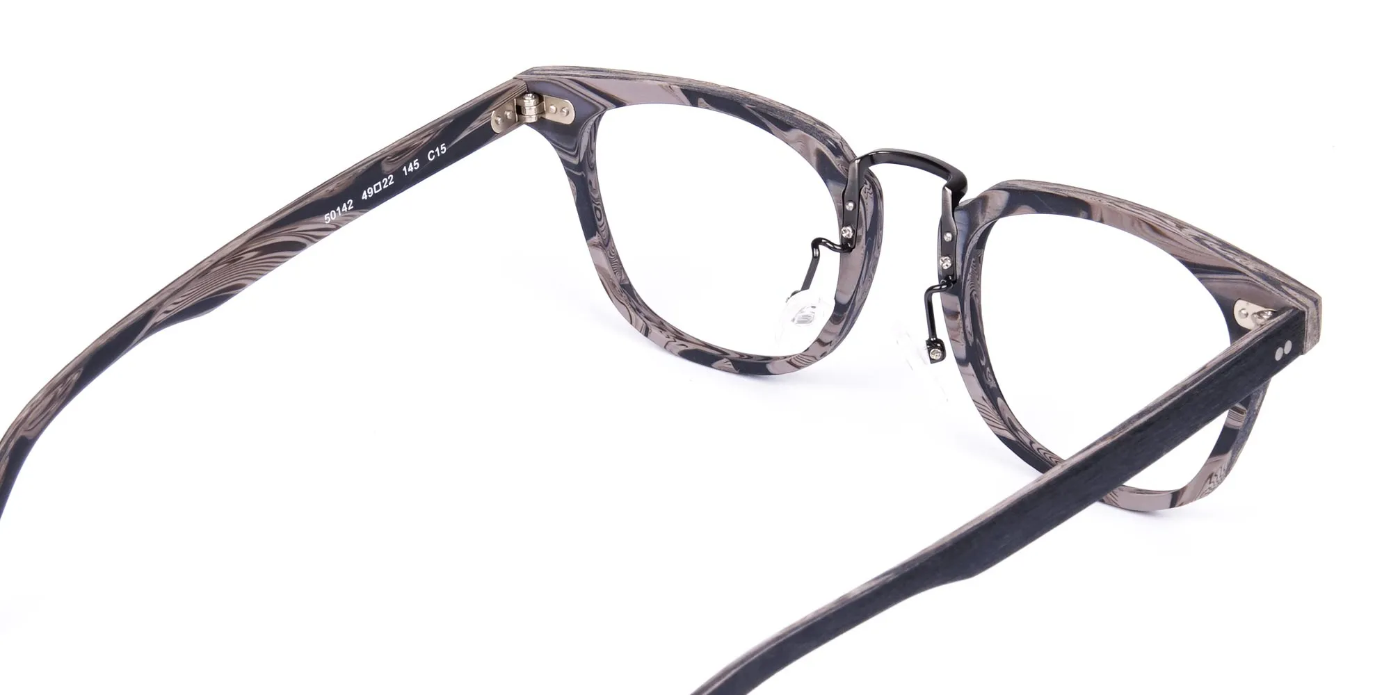 Stripe Grey Full Rim Wooden Glasses-2