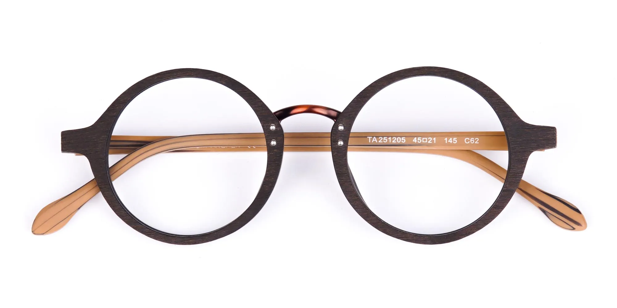 Brown Round Full Rim Wooden Glasses-2
