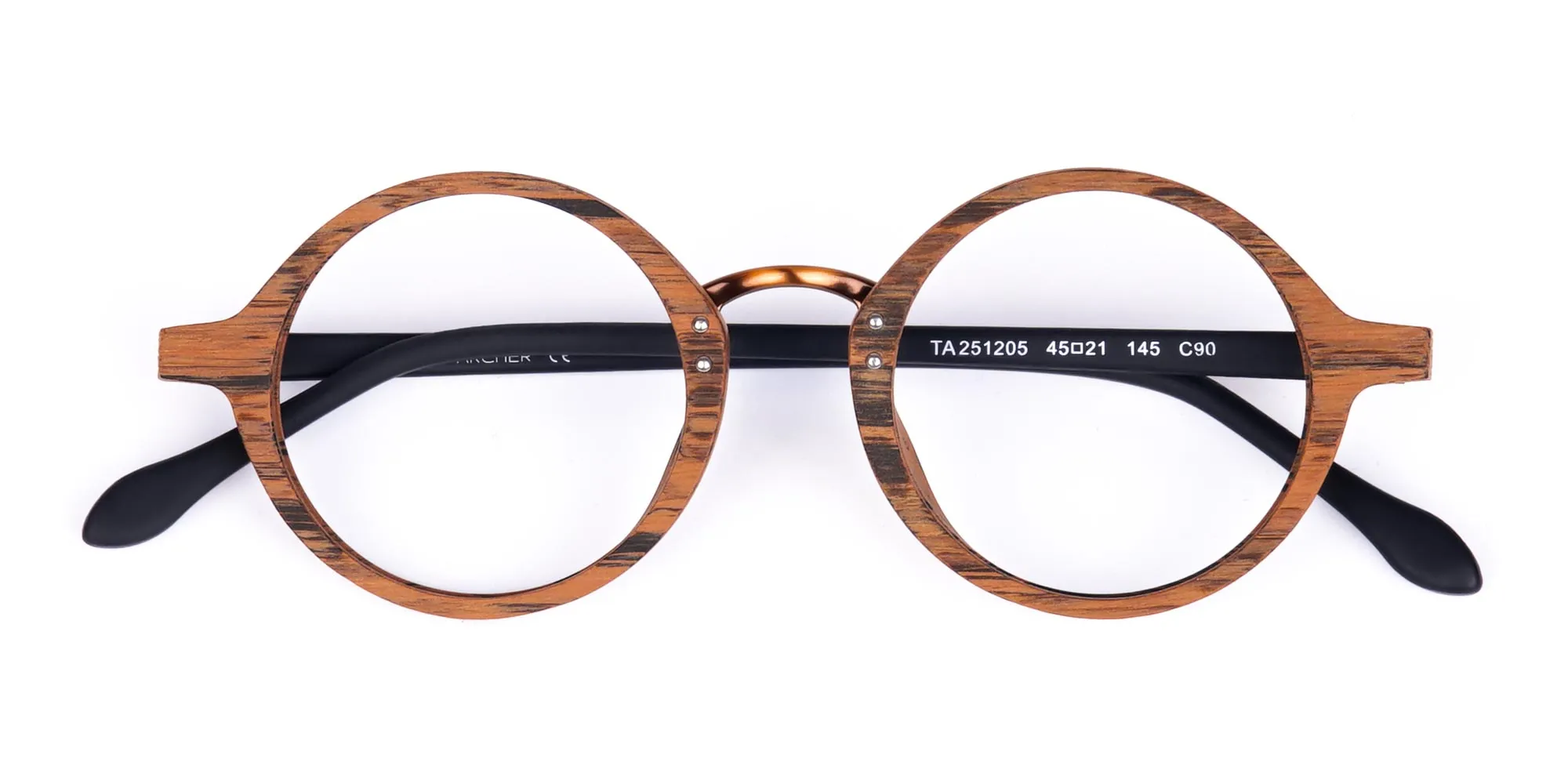 Elm Brown Round Full Rim Wooden Glasses-2
