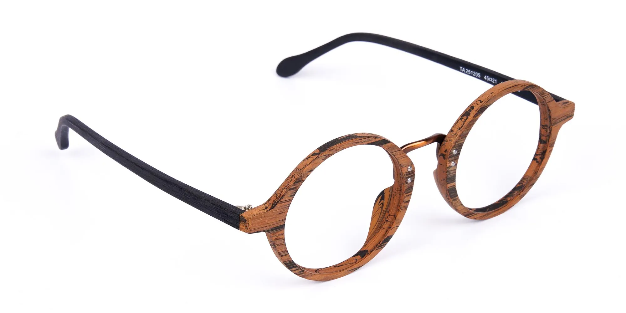 Elm Brown Round Full Rim Wooden Glasses-2