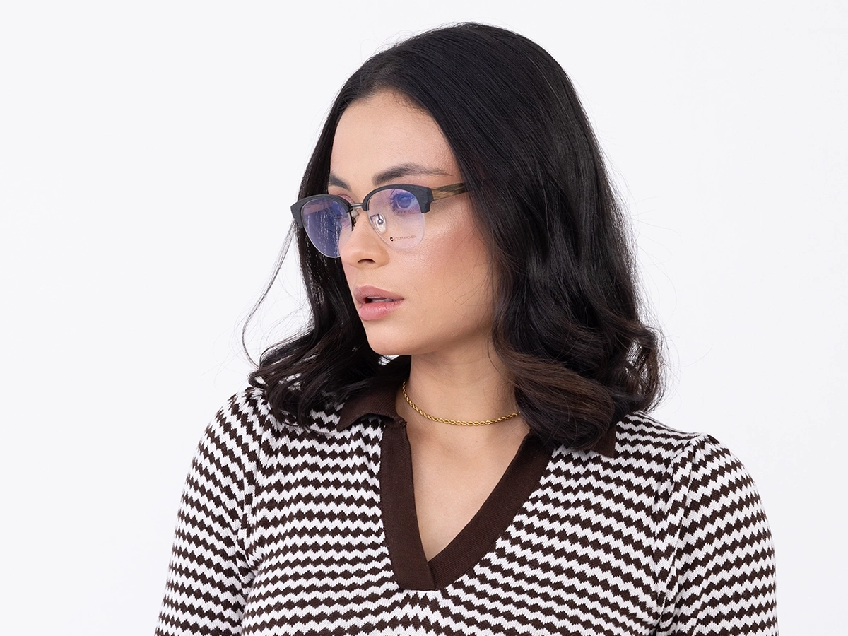 Round Wooden Frame Eyeglasses 53