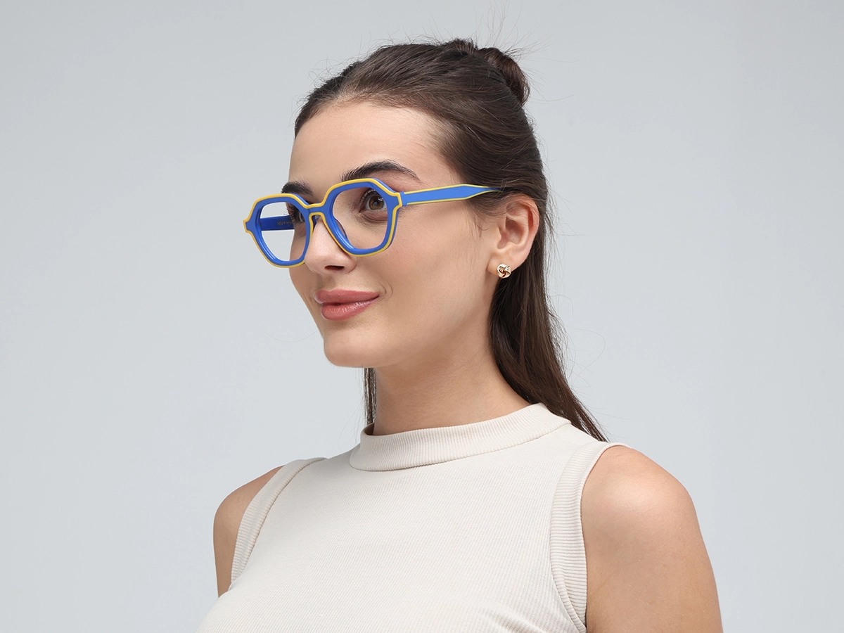 Blue Hexagonal Glasses-52