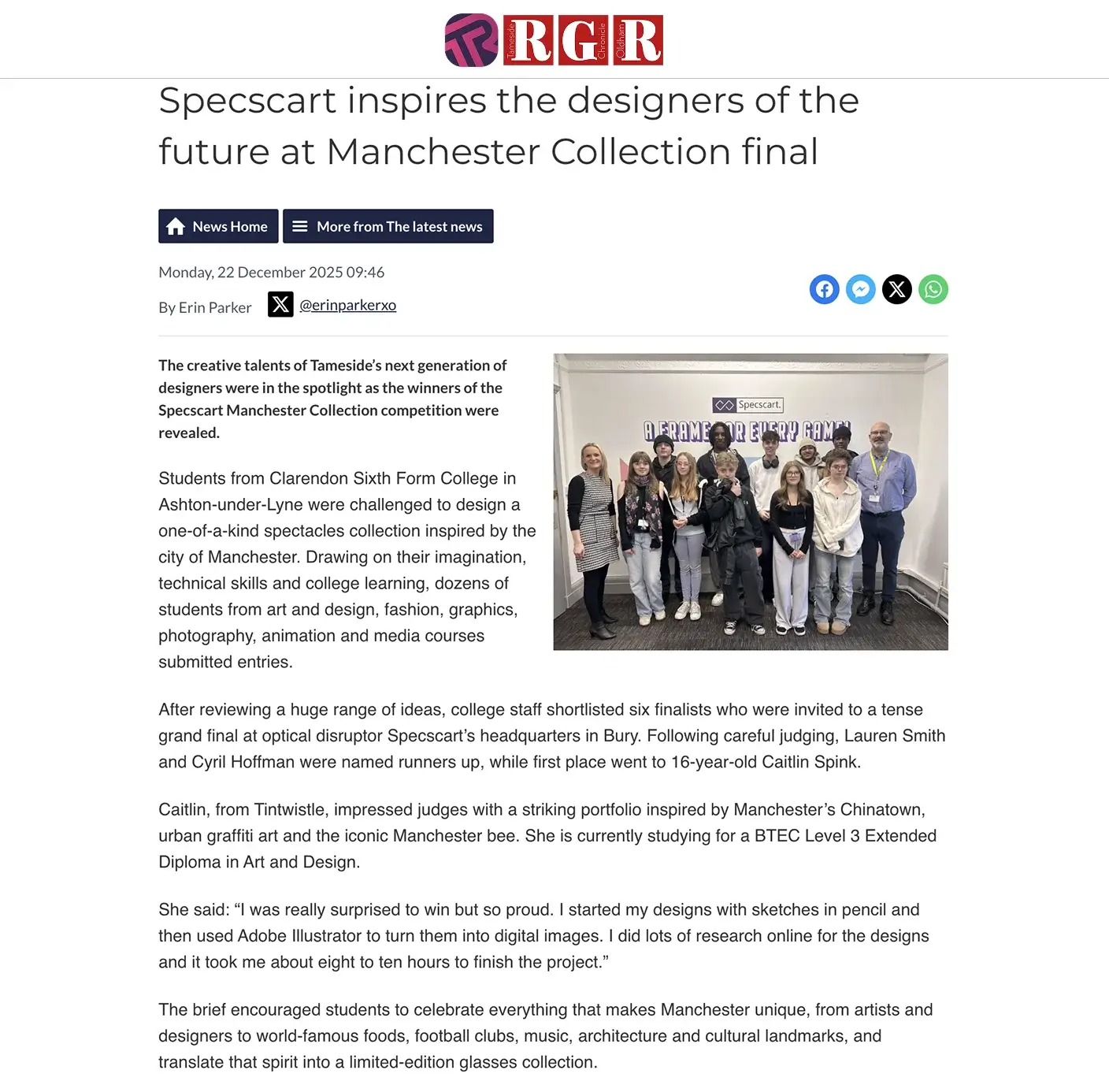 Specscart inspires the designers of the future at Manchester Collection final