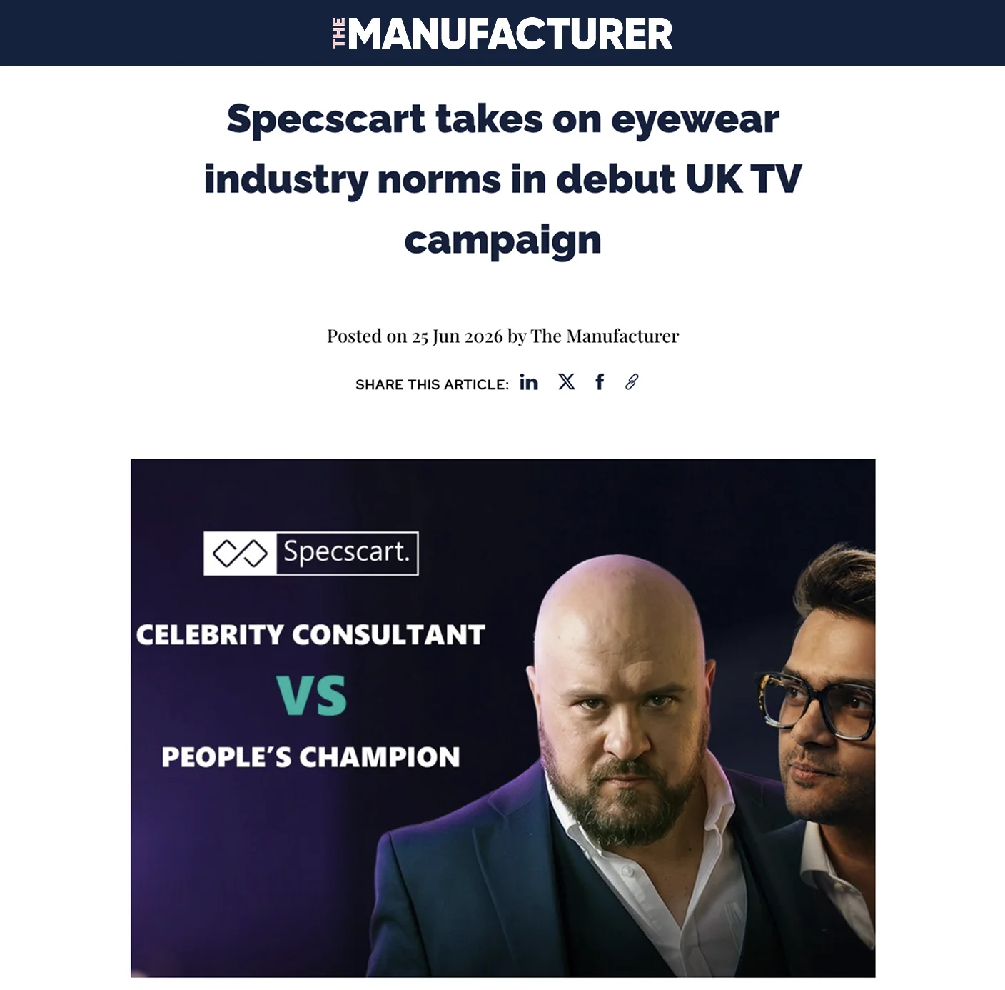 Specscart takes on eyewear industry norms in debut UK TV campaign