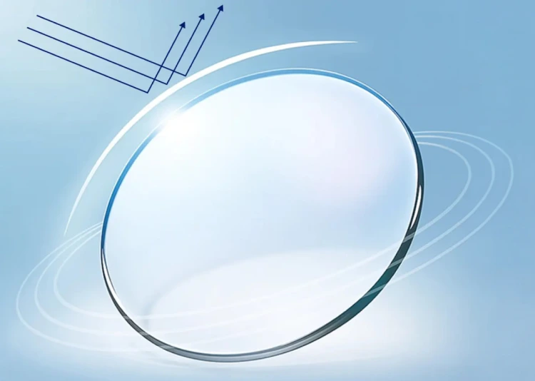 Specscart blue light glasses banner featuring a crystal-clear lens deflecting blue light beams with a visible hexagonal honeycomb filter pattern.