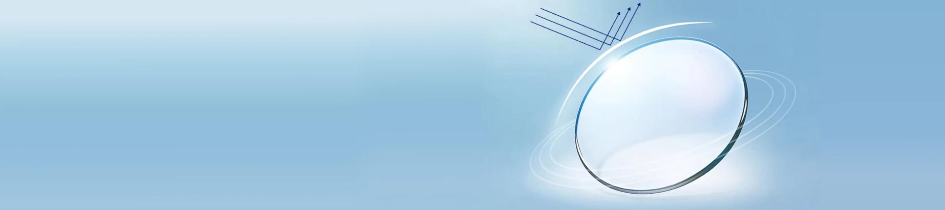 Specscart blue light glasses banner featuring a crystal-clear lens deflecting blue light beams with a visible hexagonal honeycomb filter pattern.