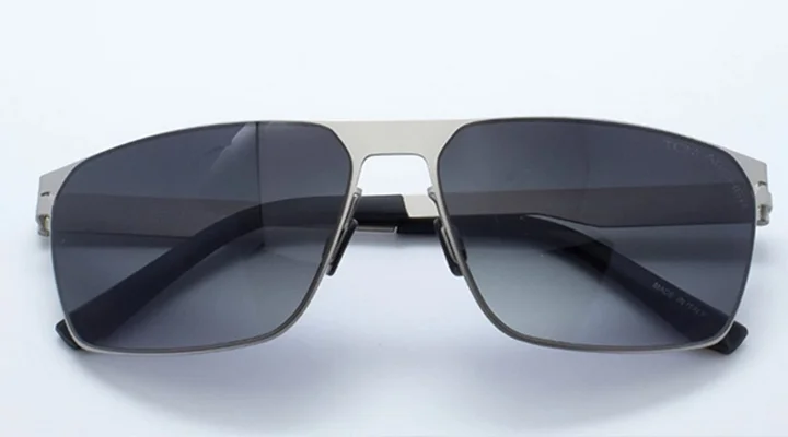 Flat Top Sunglasses Sleek silver metal flat top sunglasses with dark tinted lenses and thin temples, displayed against a minimalist white background for a modern look.